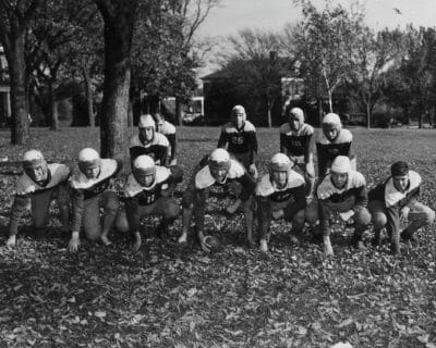 black and white photo of young football players